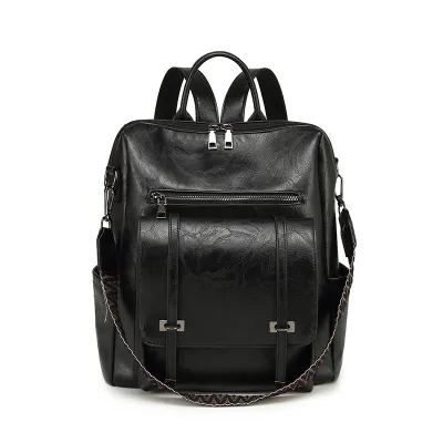 Women Fashion Casual Retro Pu Soft Leather Dual-Use Large Capacity Backpack