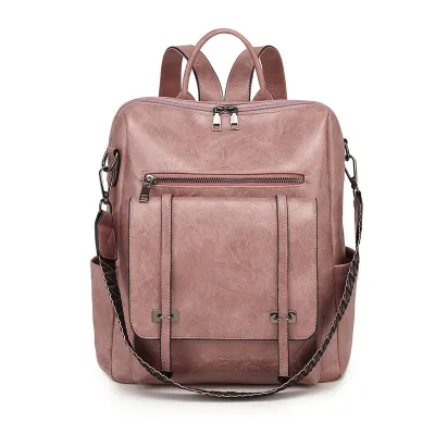 Women Fashion Casual Retro Pu Soft Leather Dual-Use Large Capacity Backpack