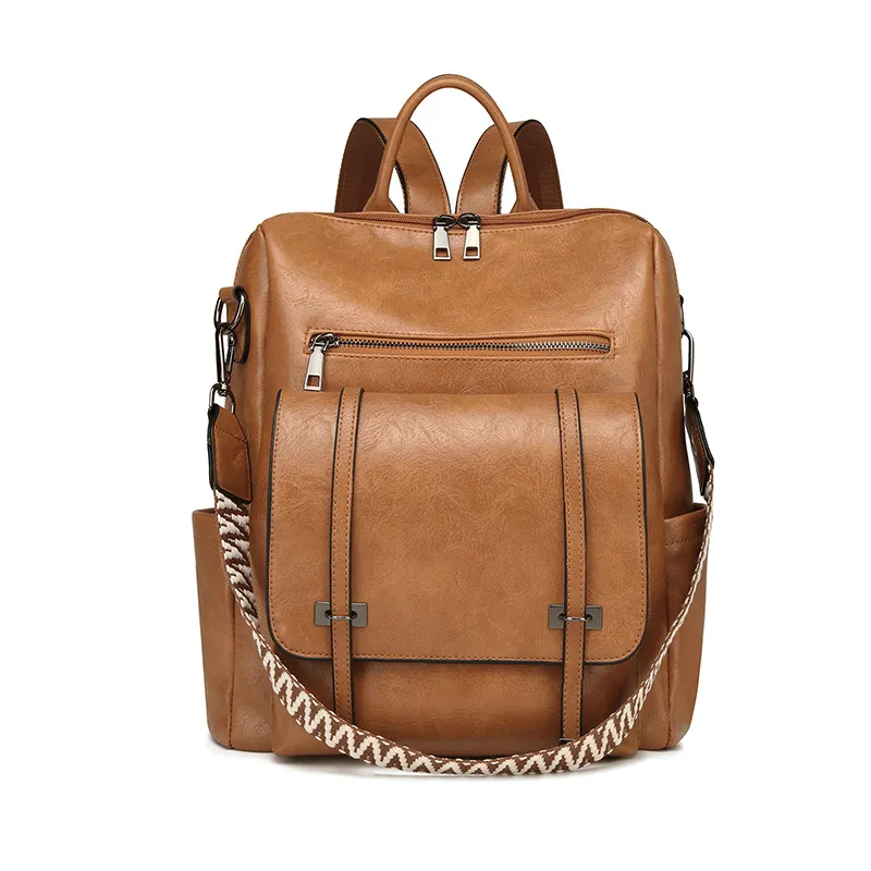 Women Fashion Casual Retro Pu Soft Leather Dual-Use Large Capacity Backpack