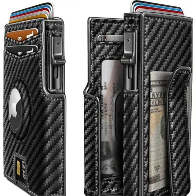Men Fashion Casual Carbon Fiber Pattern Leather Multi Card Short Wallet