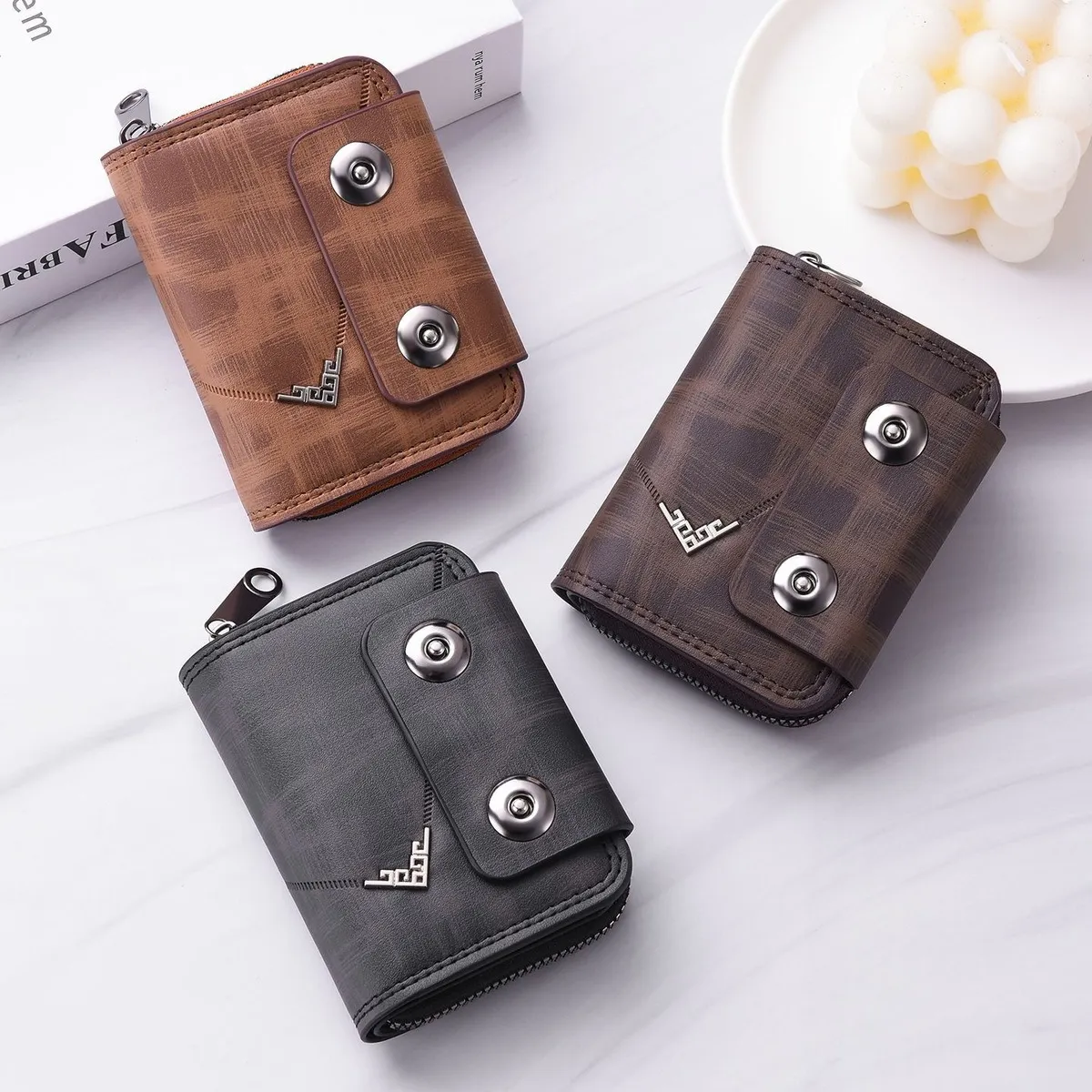 Men Fashion Casual Solid Color Large Capacity Credit Card Wallet