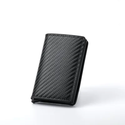 Men'S Fashion Casual Solid Color Ultra-Thin Carbon Fiber Rfid Card Bag Automatic Bouncing Wallet