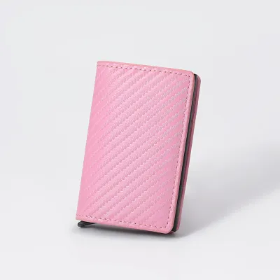 Men'S Fashion Casual Solid Color Ultra-Thin Carbon Fiber Rfid Card Bag Automatic Bouncing Wallet
