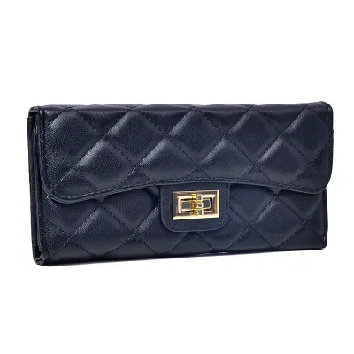 Women Fashion Casual Solid Color Rhombic Two-Fold Clutch Long Wallet