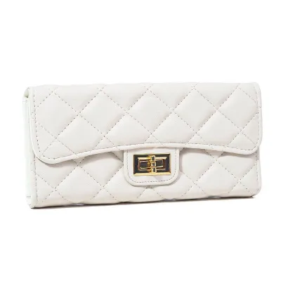 Women Fashion Casual Solid Color Rhombic Two-Fold Clutch Long Wallet