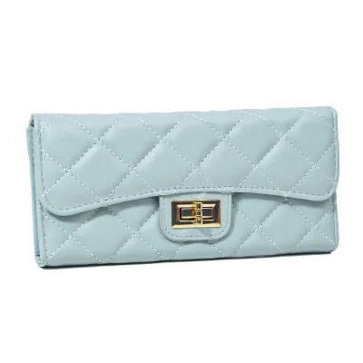 Women Fashion Casual Solid Color Rhombic Two-Fold Clutch Long Wallet