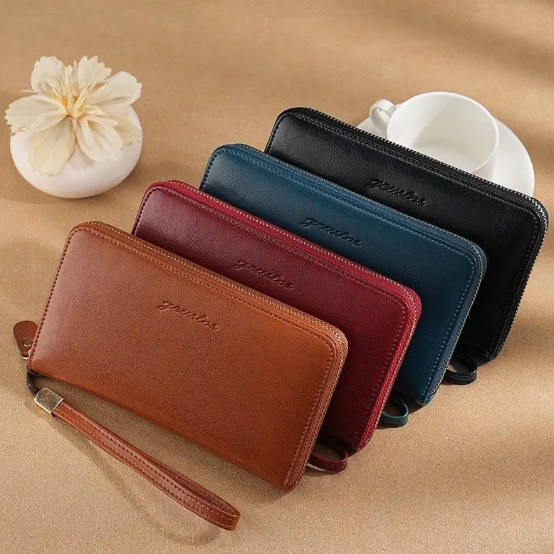 Women'S Fashion Casual Solid Color Long Zipper Clutch Wallet