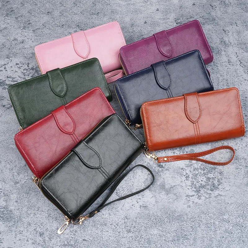 Women Fashion Casual Solid Color Long Leather Wallet