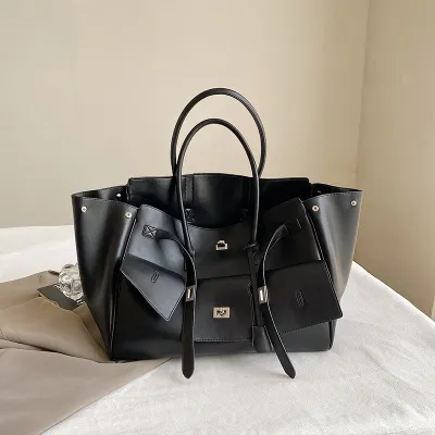 Women Fashion Casual Simple Solid Color Multi-Pocket Large Capacity Handbag
