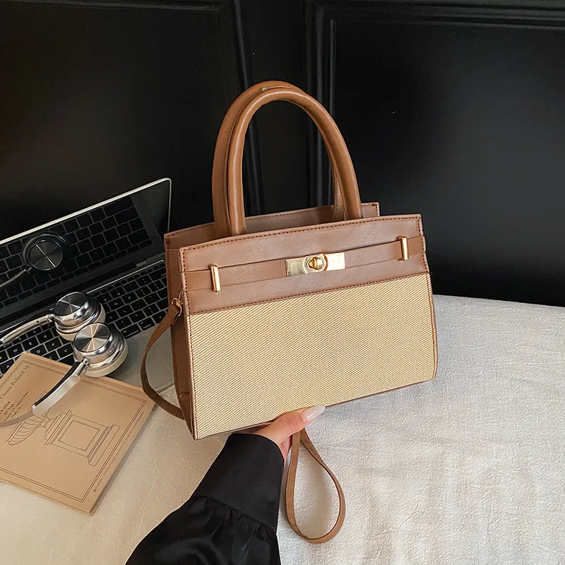 Women Fashion Casual Color Contrast Handbag