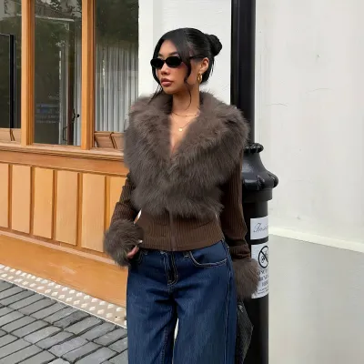 Women Fashion Casual Autumn And Winter Faux Fur Long Sleeve Jacket