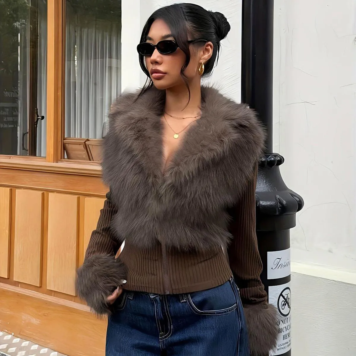 Women Fashion Casual Autumn And Winter Faux Fur Long Sleeve Jacket