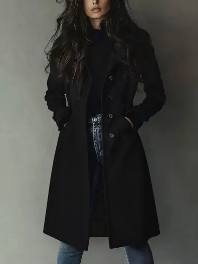 Women Fashion Casual Autumn Winter Solid Color Suede Lapel Long-Sleeve Coat