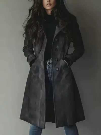 Women Fashion Casual Autumn Winter Solid Color Suede Lapel Long-Sleeve Coat