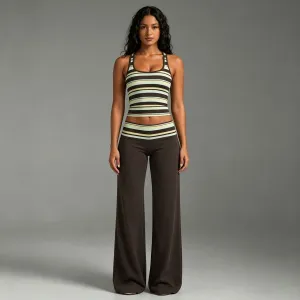 Women Fashion Stripe Printed Sleeveless U Neck Tank Top Loose Pants Two-Piece Set