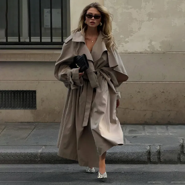 Women Fashion Casual Autumn Solid Color Lapel Long-Sleeve Coat