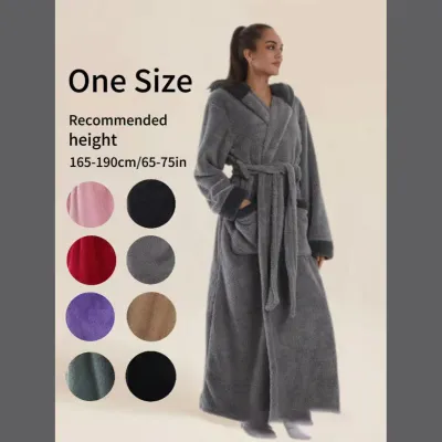 Women Fashion Casual Autumn Winter Thicken Warm Long-Sleeve With Hat Loose Nightgown