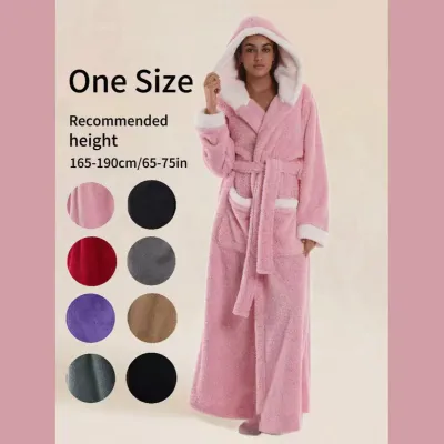 Women Fashion Casual Autumn Winter Thicken Warm Long-Sleeve With Hat Loose Nightgown
