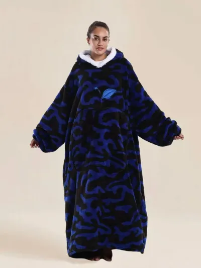 Women Fashion Casual Autumn Winter Leopard Apple Double-Sided Cotton Fleece Long-Sleeve With Hat Nightgown