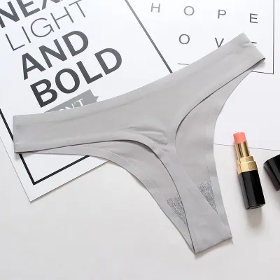 Women Fashion Sexy Solid Color Lace Ice Silk Low-Waist Thong