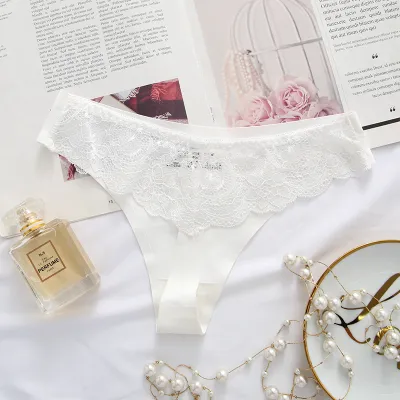 Women Fashion Sexy Solid Color Lace Ice Silk Low-Waist Thong