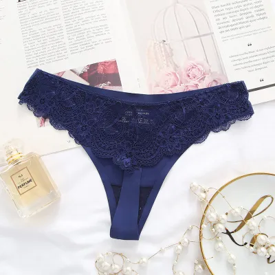 Women Fashion Sexy Solid Color Lace Ice Silk Low-Waist Thong
