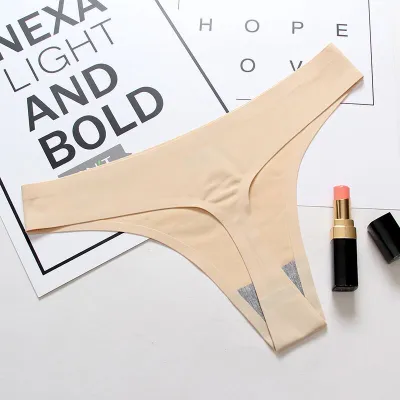 Women Fashion Sexy Solid Color Lace Ice Silk Low-Waist Thong