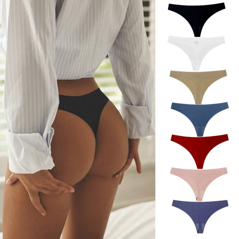 Women Fashion Sexy Solid Color Traceless Cotton Low Waist Thong