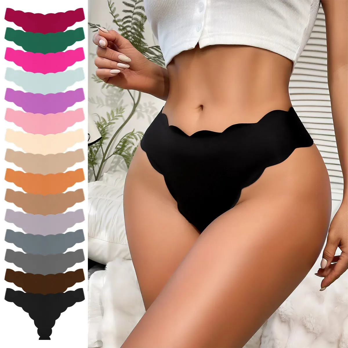 Women Fashion Sexy Summer Solid Color Thin Seamless Ice Silk Breathable Low Waist Thong