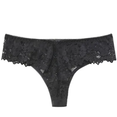 Women Fashion Sexy Solid Color Lace G-String Low-Rise Hollow-Out Thong