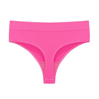 Women Fashion Sexy Solid Color Cotton Mid-Waist Thread Seamless Thong
