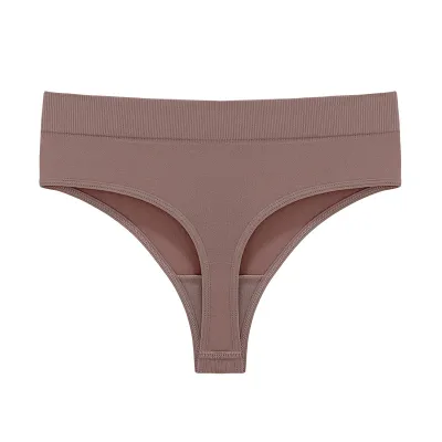 Women Fashion Sexy Solid Color Cotton Mid-Waist Thread Seamless Thong