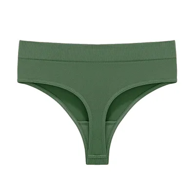 Women Fashion Sexy Solid Color Cotton Mid-Waist Thread Seamless Thong