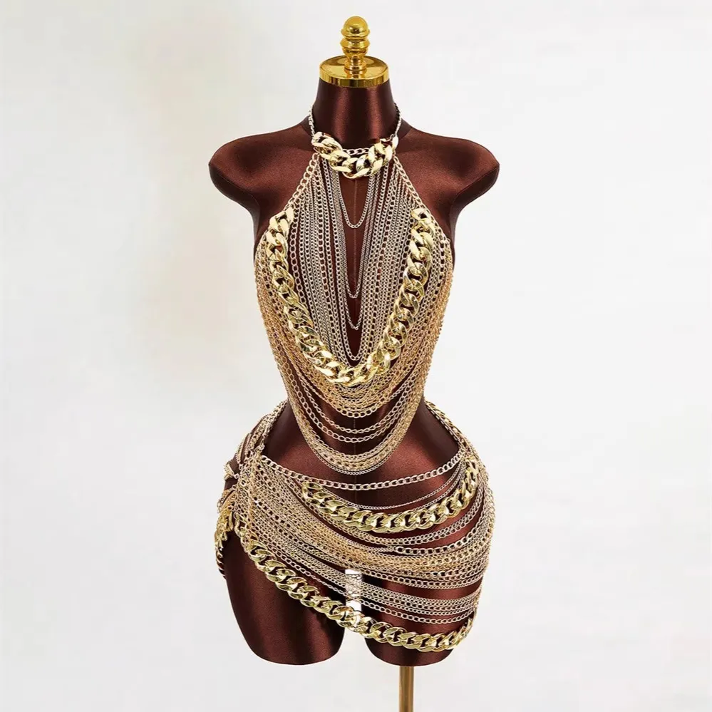 Women Fashion Solid Color Handmade Multi-Layer Chain Sexy Lingerie Set
