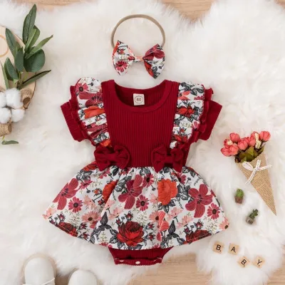 Kids Baby Girls Fashion Summer Printed Pit Strip Short-Sleeve Rompers
