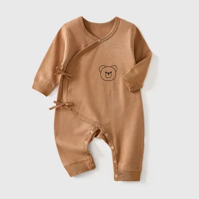 Kids Baby'S Boys And Girls Fashion Cotton Long-Sleeve Lace-Up Rompers