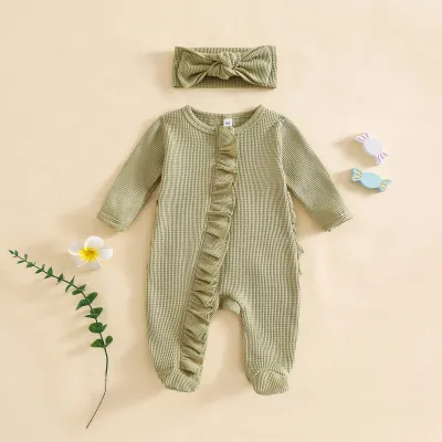 Kids Baby Girls Fashion Spring And Autumn Solid Color Long-Sleeve Jumpsuit