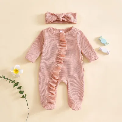 Kids Baby Girls Fashion Spring And Autumn Solid Color Long-Sleeve Jumpsuit