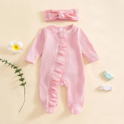 Kids Baby Girls Fashion Spring And Autumn Solid Color Long-Sleeve Jumpsuit