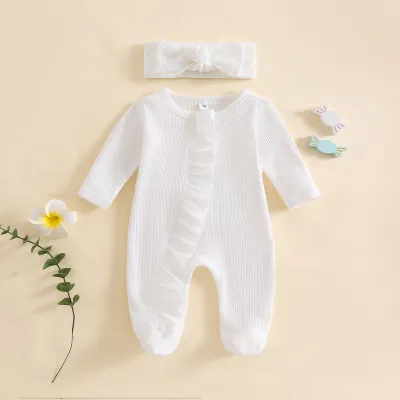 Kids Baby Girls Fashion Spring And Autumn Solid Color Long-Sleeve Jumpsuit