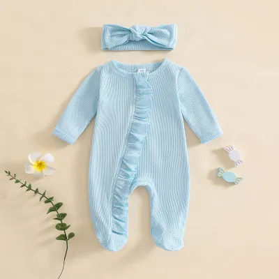 Kids Baby Girls Fashion Spring And Autumn Solid Color Long-Sleeve Jumpsuit