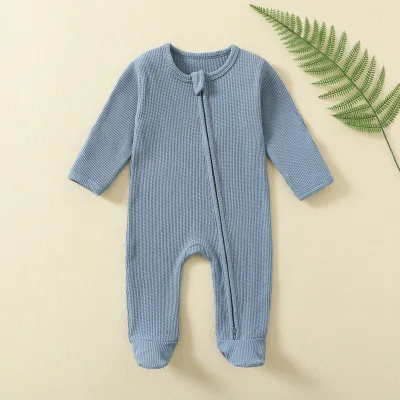 Kids Baby Boys And Girls Fashion Autumn Solid Color Long-Sleeve Zip-Up Jumpsuit