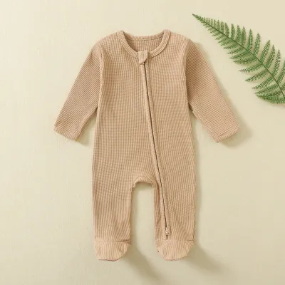 Kids Baby Boys And Girls Fashion Autumn Solid Color Long-Sleeve Zip-Up Jumpsuit