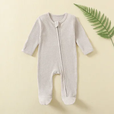 Kids Baby Boys And Girls Fashion Autumn Solid Color Long-Sleeve Zip-Up Jumpsuit