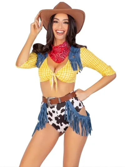 Halloween Women Fashion Tassel Punk Western Cowboy Play Uniform Set