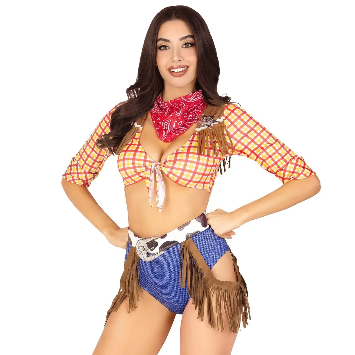 Halloween Women Fashion Tassel Punk Western Cowboy Play Uniform Set