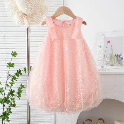 Kids Girls Fashion Summer Solid Color Mesh Sleeveless Dress