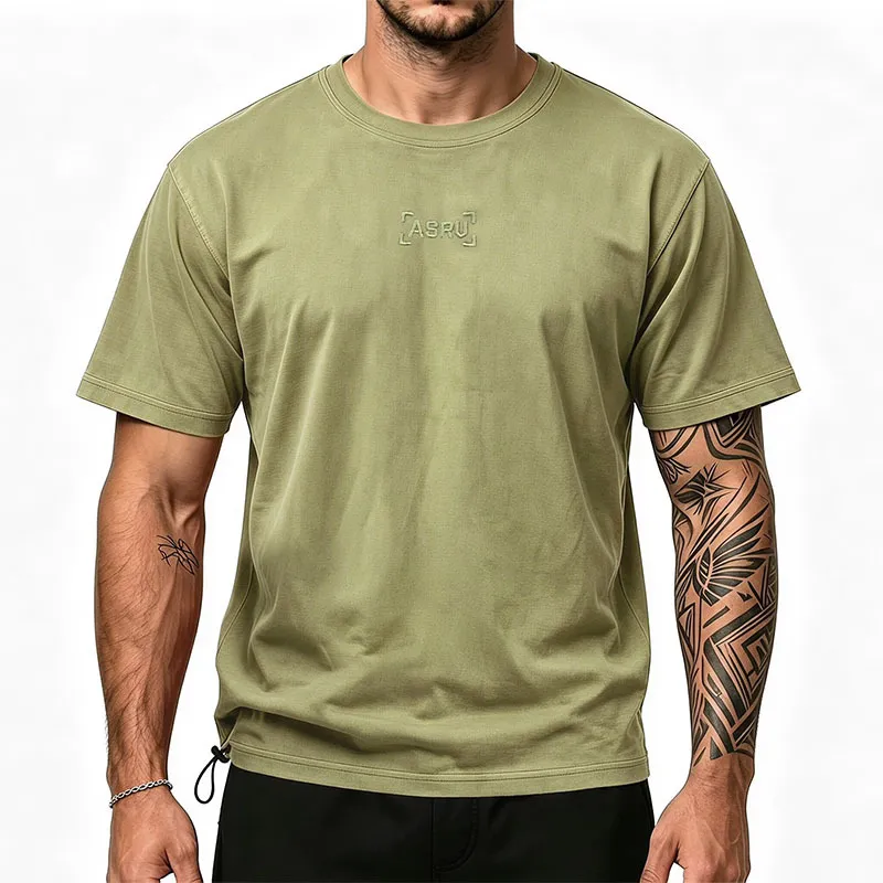 Men'S Fashion Casual Summer Solid Color Washed Cotton Round Neck Short Sleeve T-Shirt
