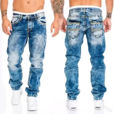 Men Fashion Casual Hip-Hop Pocket Straight Jeans