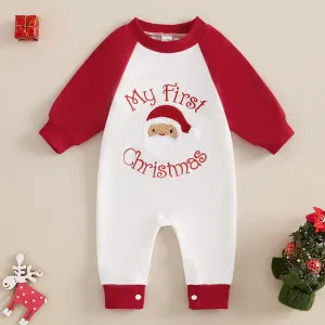 Christmas Kids Baby Boys And Girls Fashion Santa Claus Embroidered Long-Sleeve Jumpsuits